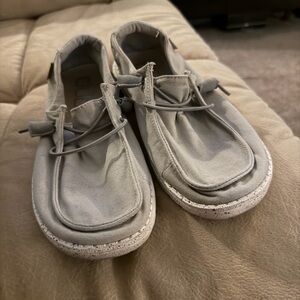 Hey Dude Women's Light Gray Canvas Slip-On Loafers